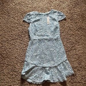 Alice + Olivia Womens NWT Floral Lace Peplum Mini Dress Light Icy Blue Size 8